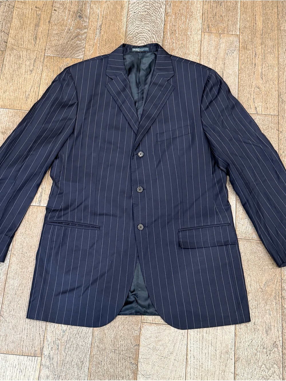 Vintage Polo Ralph Lauren Made In Italy Navy  Striped Virgin Wool Blazer 42